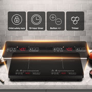Sunmaki Double Induction Cooktop, 2 Burner, 1800W, Black, Touch Control, Portable UL-JDL-CS18D6-BK