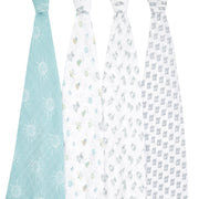 aden + anais Classic Muslin Swaddle Blankets, 4-Pack, 100% Cotton Muslin, Now + Zen Animal Print, 47 in x 47 in, ASWC40012