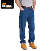 Berne Men's Heartland Flannel-Lined Denim Jeans, Stone Wash Dark, Relaxed Fit, Utility Pockets, 30W x 30L, P2213SWD
