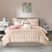 Intelligent Design Khloe Metallic Printed Comforter Set with decorative pillows Blush - King