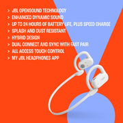 JBL SoundGear Sense Hybrid True Wireless Open-Ear Headphones with Detachable Neckband, JBL OpenSound Technology, IP54 Splash and Dust Resistant, 24 Hours Battery Life, White