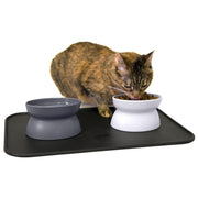 SportPet Designs Kitty City Elevated Whisker-Friendly Cat Bowls with Non-Skid Placemat, Gray/White, Small 6.5 oz, 3-Piece Set CM-0297-CS01