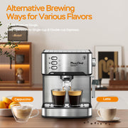 Plum Chef Semi-Automatic Espresso Machine, 20 Bar Italian Pump, Stainless Steel, Milk Frother Steam Wand, 54oz Water Tank