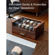 KAMIER High End Wooden Watch Box, 12 Slot Watch Case with Drawer, Acrylic Lid, 2-Layer Jewelry Storage, Brown