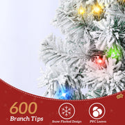 Firstness 7.5ft Pre-Lit Snow Flocked Artificial Pencil Christmas Tree with 400 Multicolor LED Lights, Hinged Branches, Sturdy Metal Stand