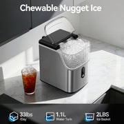 Qunler Countertop Nugget Ice Maker Machine, 33lb Daily Capacity, Soft Chewable Pebble Crushed Ice, Portable Stainless Steel HZB-15NB