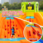 WELLFUNTIME Inflatable Water Park with Double Slide, Climbing Wall, Large Splashing Pools, Water Bucket, Bounce House with Blower
