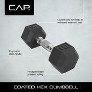 CAP Barbell 45lb Rubber Coated Hex Dumbbell, Non-Slip Chrome Steel Handle, Single, SDR1-045