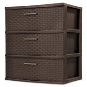 Sterilite Storage Drawer 3 Drawer Plastic Weave Wide Tower with Pull Handles Brown
