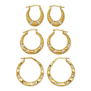 Brilliance Fine Jewelry 13251-02 14K Gold Plated Sterling Silver Crystal Hoop Earrings Set - 3 Pairs - Yellow