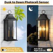 Lawyettle Dusk to Dawn Outdoor Wall Light, 20.6 in Large 2-Light Black Waterproof Wall Sconce with Glass, Modern Exterior Wall Lantern for Porch, Garage, Patio MX7008