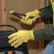 Klein Tools Cowhide Leather Work Gloves, Medium, Gunn Cut Design, Abrasion-Resistant Split Leather Palm, Pull-On Fit, 60603