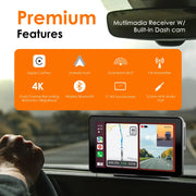 Rexing CPDUO-7 Wireless CarPlay/Android Auto Receiver with 4K Dash Cam, 1080p Rear Camera, GPS, Bluetooth, 32GB Card