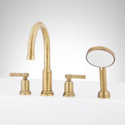 Signature Hardware 559332 Greyfield Deck Mounted Roman Tub Filler with Hand Shower, Aged Brass