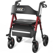 VOCIC Rollator Walker for Seniors, Foldable Aluminum Frame, Supports 350lb, 8-Inch All-Terrain Wheels, Ergonomic Adjustable Handles and Seat, Detachable Storage Bag, Red, V-RL-Z21-A-RD