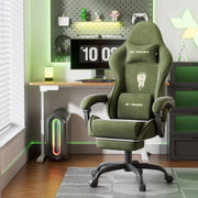SOONTRANS Velvet Fabric Gaming Chair with Massage Lumbar Cushion, Reclining High Back, Footrest, Green