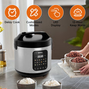WHALL Digital Rice Cooker, 5 Qt, 9 Cooking Programs, 20-Cup Capacity, Stainless Steel, LED Display, 12-Hour Delay Timer