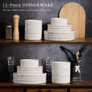 Vesteel 12-Piece Stoneware Dinnerware Set, Speckled White, Includes Plates and Bowls for 4, Dishwasher and Microwave Safe, Stackable Design