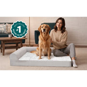 Furhaven 44556087 Jumbo Orthopedic Deluxe L-Chaise Dog Bed with Embossed Faux Fur and Suede, Gray