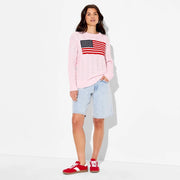 Wild Fable 94977379 Women Crewneck American Flag Pullover Sweater, S, Light Pink