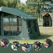 Waldmate Inflatable Camping Tent, Waterproof 3000mm Oxford Fabric, Windproof, Easy Setup with Hand Pump, Green, Fits 4-12 People