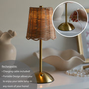 Sterling & Noble Cordless Indoor Table Lamp, Natural Rattan Woven Shade, Brushed Brass Base - Portable