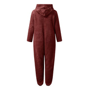 CHGBMOK Women Long Sleeve Hooded Jumpsuit Sleepwear, Wine Casual Winter Warm Rompe