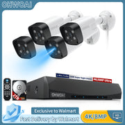 OHWOAI OH-4K4L-2TB Wired Outdoor 4K Ultra 8.0MP POE Security Camera System with 2-Way Audio & 100ft Night Vision