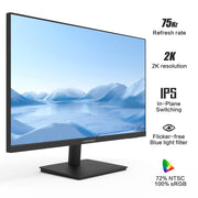Viewedge 27 Inch QHD 2560x1440 IPS Monitor, 75Hz Refresh Rate, 3ms Response Time, Eye Protection Technology, Dual HDMI, DisplayPort, Wall Mountable, Black