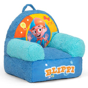 Delta Children Blippi Cozee Buddy Kids Chair, Blue, Plush Foam Construction, Lightweight with Handle, Toddler Size