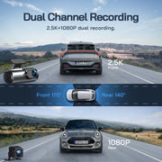 CocoBear 4K Dual Dash Cam, Front 2160P and Rear 1080P, 170 Wide Angle, Night Vision with WDR, Loop Recording, G-Sensor, Parking Monitor, WiFi App Control, Supports 128GB microSD, Wolfang-WD03