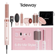 Tideway Prowaver 6-in-1 Hot Air Styler Wrap, Ionic Technology, Dual Voltage Hair Dryer Brush, Pink