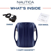 Nautica Guppy Underwater Seascooter for Kids, Navy, Lithium-Ion Battery, 30-Min Runtime, Safety Grille, Dual Trigger Control