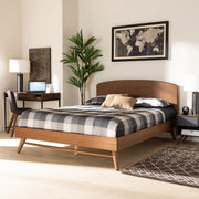 Baxton Studio Keagan Mid-Century Walnut Brown Full Platform Bed with Curved Headboard and Wood Slat Support