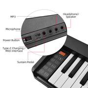 Eccomum 61 Key Folding Keyboard Piano, Semi-Weighted Keys, Bluetooth and USB MIDI Connectivity, Rechargeable Battery, Portable Travel Digital Piano with Sustain Pedal and Music Stand