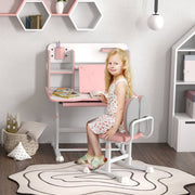 Qaba Kids Desk and Chair Set, Height Adjustable Kids School Study Desk and Chair Set with Tilt Desktop