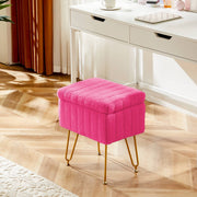 ZUNMOS Ottoman Vanity Stool Chair with Storage, Modern Rose Red Faux Fur Seat, 4 Metal Legs with Non-Slip Feet