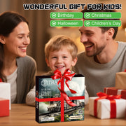 TOPFOX Classic Electric Train Set with Realistic Sounds and LED Lights, 14 Tracks, Locomotive, Coal Car, Log Car, Passenger Car, Child-Safe ABS Plastic