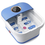 ALLJOY Collapsible Foot Spa Bath Massager with Adjustable Heating, Oxygen Bubble Jets, Remote Control, Timer, Pumice Stone, Foldable Design, Blue-White