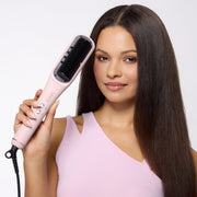 L'ange Hair SteamSmooth Steam Smoothing Comb, Coconut Oil Infused Ceramic Bristles, Ionic Frizz Control, Adjustable Heat, Pink