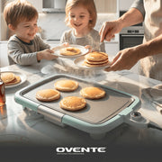 Ovente Electric Griddle, 16 x 10 Inch Non-Stick Cooking Surface, Adjustable Temperature Control, Removable Drip Tray, Black, GD1610B