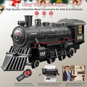BUBUQE Electric Train Set, Metal Alloy Steam Locomotive with Glowing Passenger Cars, Remote Control, Light and Sound Effects, Deluxe 2026 Christmas Toy, 35-5L
