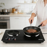 Coklai 1800W Portable Double Burner Electric Cooktop, Stainless Steel, Silver, CKHP-C180B