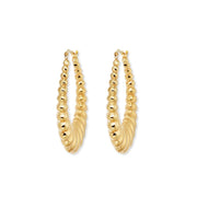 Brilliance Fine Jewelry 14K Gold Plated Sterling Silver Oval Scallop Hollow Hoop Earrings, Yellow