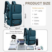 Gynky Large Travel Backpack with Shoe and Laptop Compartments, Waterproof, Airline Approved Carry-On, 5-in-1 Convertible, Blue