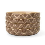 Thyme & Table 4-Pack Stoneware Low Bowls with Ocee Leaf Design, Brown, 8 in, Stackable, Microwave and Dishwasher Safe, TT2049R-ECOM