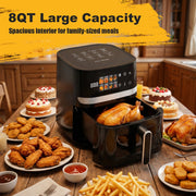 Bluebow 8QT Air Fryer, 8-in-1 Electric Hot Oven with Digital LED Touchscreen, Visible Window, Black