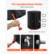 KFFKFF Collapsible Rain Barrel, 53 Gallon, Durable 1000D PVC Portable Water Storage Tank with Spigot and Overflow, Black, RB-0200