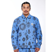 Hija De Tu Madre Unisex Zip-Up Jacket, Dutch Blue, Sacred Heart Graphic, 100% Cotton Twill, Relaxed Fit, Sizes XS-3XL