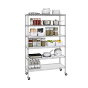 Seville Classics 6-Tier Steel Wire Shelving Unit, Heavy Duty, Adjustable Shelves, Rubber Wheels, Gray, 48 in. W x 18 in. D x 75.5 in. H, NSF Certified, SHE18497NB